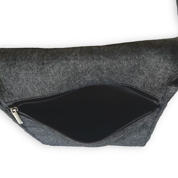 Crate&Barrel Charcoal Gray Felt Large Messenger Crossbody Bag - Picture 11 of 16
